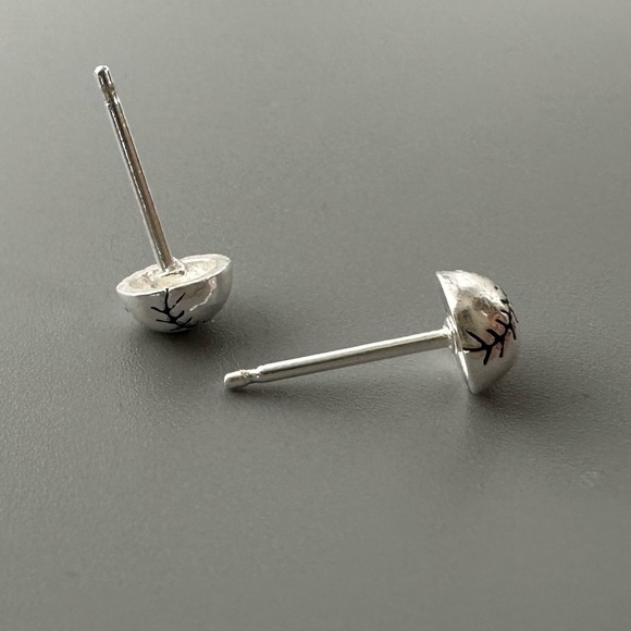 Sterling Silver Baseball Stud Earrings - Picture 10 of 12